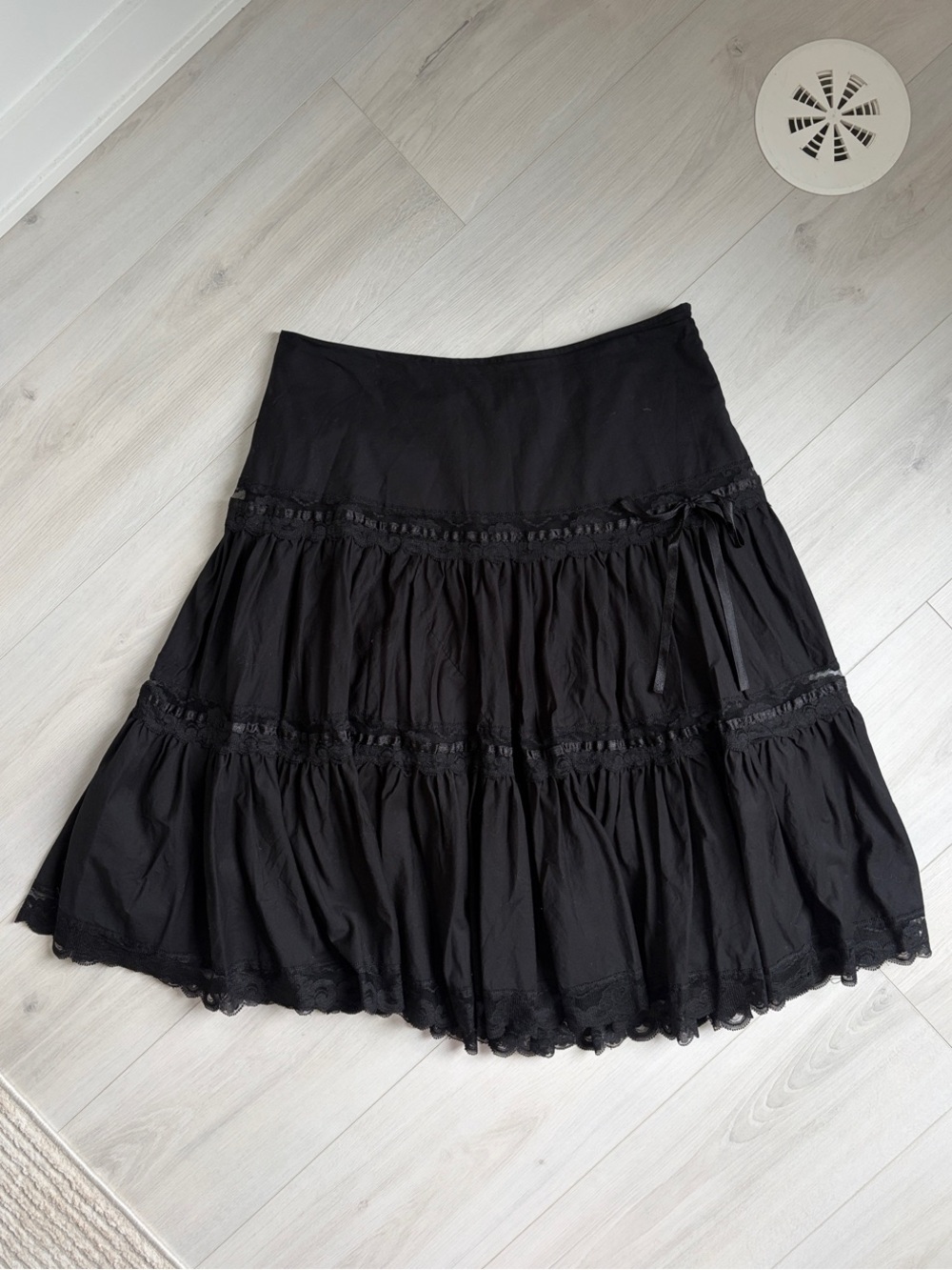 Black Tiered Knee-Length Skirt with Bow